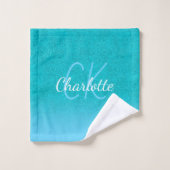 Blauwgroen blauw Turquoise glitter aqua monogram i Bad Handdoek (Wasdoekje)