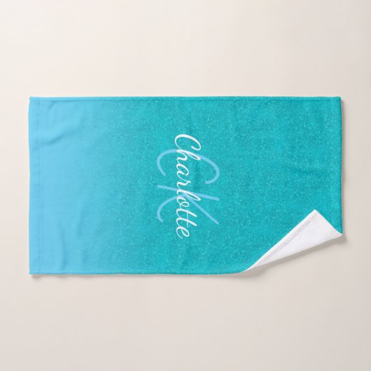 Blauwgroen blauw Turquoise glitter aqua monogram i Bad Handdoek (Handdoek)