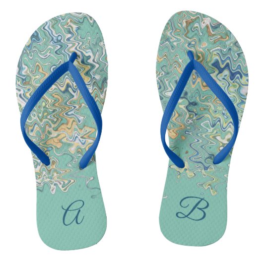 Blauwgroen blauw Turquoise Groene Grafische Uniek  Teenslippers (Voetbed)
