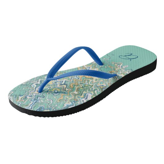 Blauwgroen blauw Turquoise Groene Grafische Uniek Teenslippers (Schuin)