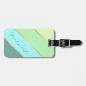 Blauwgroen Blauw Turquoise Mint Groen Streeppatroo Bagagelabel (Voorkant horizontaal)