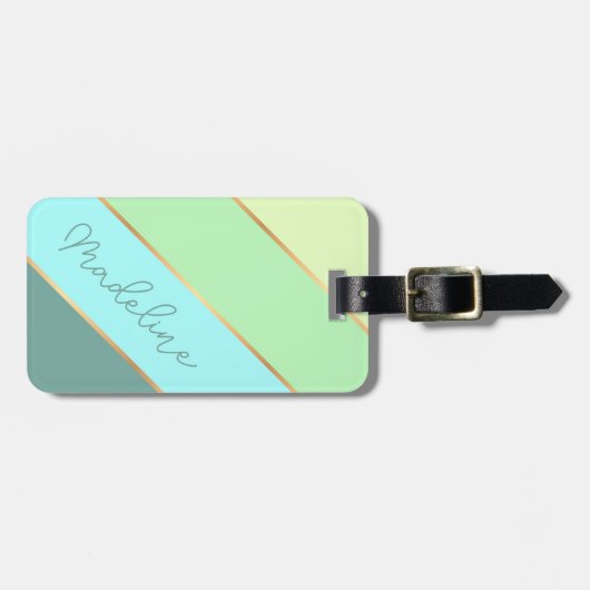 Blauwgroen Blauw Turquoise Mint Groen Streeppatroo Bagagelabel (Voorkant horizontaal)