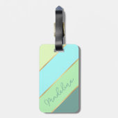 Blauwgroen Blauw Turquoise Mint Groen Streeppatroo Bagagelabel (Achterkant verticaal)