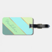 Blauwgroen Blauw Turquoise Mint Groen Streeppatroo Bagagelabel (Achterkant horizontaal)