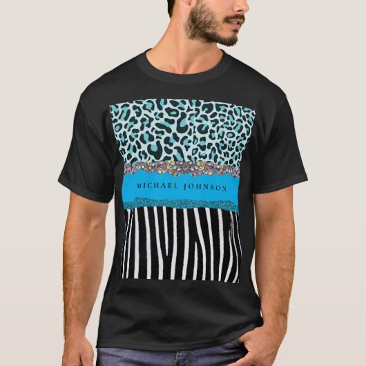 Blauwgroen blauw Turquoise Modern Glam Retro Manne T-shirt (Voorkant)