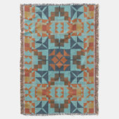 Blauwgroen blauw Turquoise Rust Oranje Bruin Triba Deken (Voorkant Verticaal)