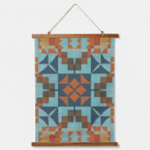 Blauwgroen blauw Turquoise Rust Oranje Bruin Triba Hangend Wandkleed (Voorkant)
