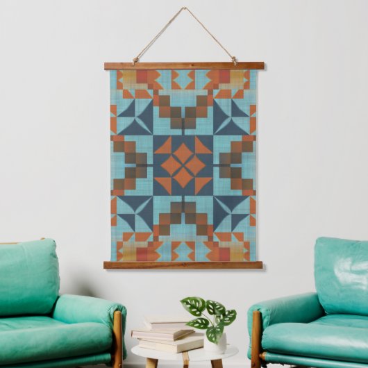 Blauwgroen blauw Turquoise Rust Oranje Bruin Triba Hangend Wandkleed (Woonkamer)