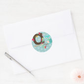 Blauwgroen/Blauw Uil/DIY-kleur/voeg monogram toe Ronde Sticker (Envelop)