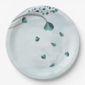 blauwgroen blauw vallende bladeren botanisch papieren bordje (Voorkant)