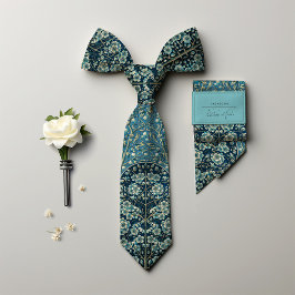 Blauwgroen Blauw Victoriaans-tijdperk Bloemen Snow Stropdas