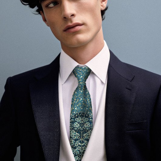 Blauwgroen Blauw Victoriaans-tijdperk Bloemen Snow Stropdas