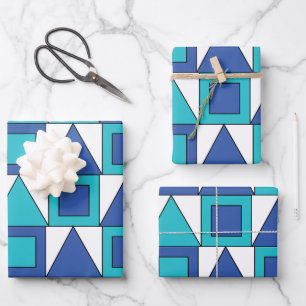Blauwgroen blauw vierkant driehoek geometrisch inpakpapier vel
