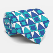 Blauwgroen blauw vierkant driehoek geometrisch stropdas (Opgerold)