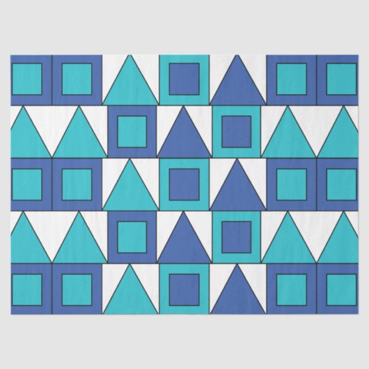Blauwgroen blauw vierkant driehoek geometrisch tissuepapier (Voorkant)
