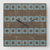 Blauwgroen blauw vierkant Kunstpatroon op donkere  Vierkante Klok (Voorkant)