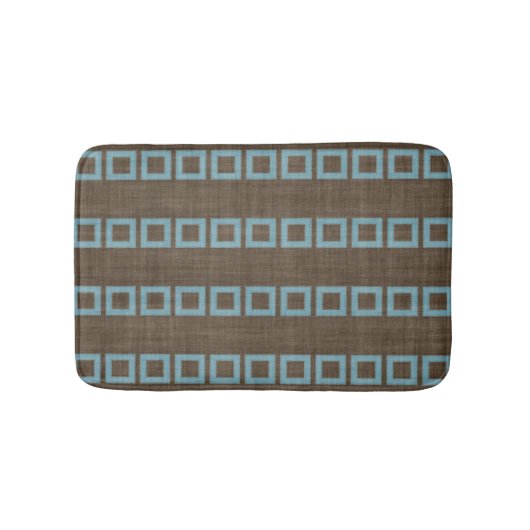 Blauwgroen blauw vierkant patroon op donkerbruin k badmat (Voorkant)