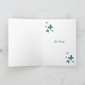Blauwgroen-blauw vlinderscript bij elke gelegenhei bedankkaart (Binnen)