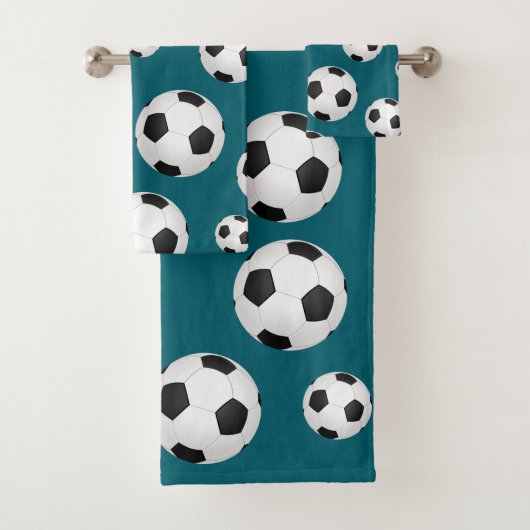 Blauwgroen blauw Voetballen handdoek (Insitu)