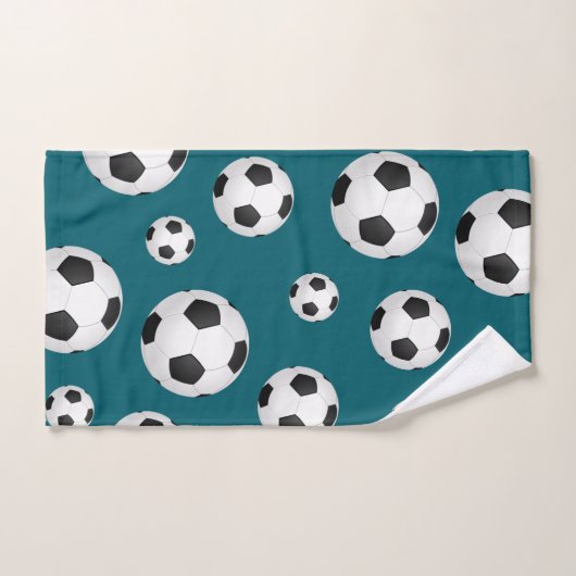 Blauwgroen blauw Voetballen handdoek (Handdoek)