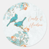Blauwgroen Blauw Vogel Terracotta Koraal Bruiloft Ronde Sticker (Voorkant)