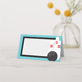 Blauwgroen blauw vouwend bowlingetiket of plaatska plaatskaartje