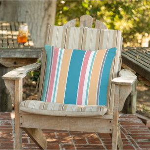 Blauwgroen Blauw Warm Geel Koraal Rood Witte Strip Buitenkussen