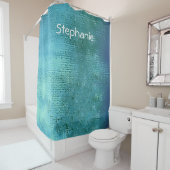 Blauwgroen Blauw Water Abstract Kleine Monogramnaa Douchegordijn (In situ)