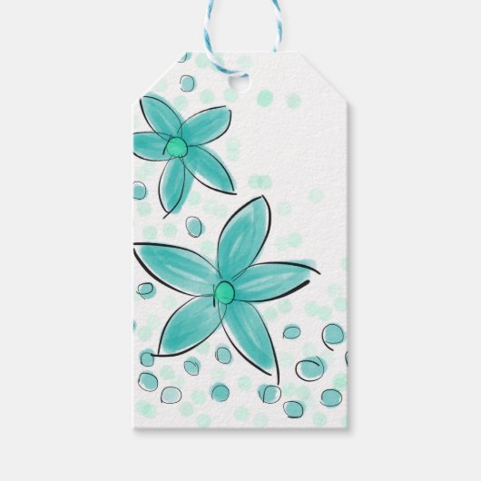 Blauwgroen blauw Waterverf bloemmotief Cadeaulabel (Voorkant)