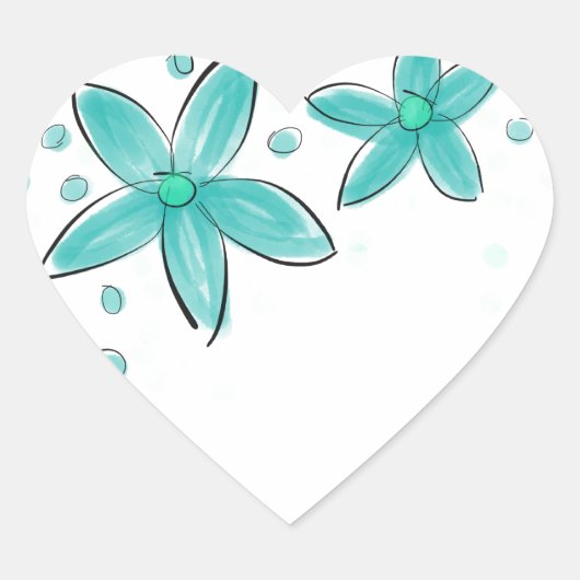 Blauwgroen blauw Waterverf bloemmotief Hart Sticker (Voorkant)