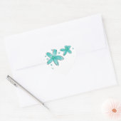 Blauwgroen blauw Waterverf bloemmotief Hart Sticker (Envelop)