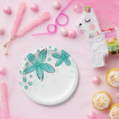 Blauwgroen blauw Waterverf bloemmotief Papieren Bordje (Feest)