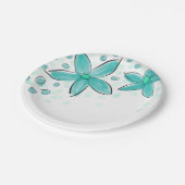 Blauwgroen blauw Waterverf bloemmotief Papieren Bordje (Gekanteld)