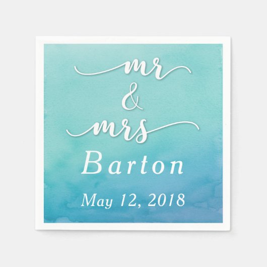 Blauwgroen & Blauw Waterverf bruiloft meneer & mev Servetten (Voorkant)