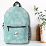 Blauwgroen Blauw Waterverf Initiaal Monogram Bedrukte Rugzak<br><div class="desc">Schattige Modern Waterverf Monogram Blauwgroen Blauw baby slabbetje. Een zacht turquoise of blauwgroen blauw waterverf achtergrond biedt het doek voor een leuke en eigentijdse monogram rugzak, met initialen en naam. Werkt voor een jongen of meisje! Het zwart-wit kleurenpalet van het monogram, samengesteld uit schone, moderne lettertypen gemengd met een scriptlettertype,...</div>