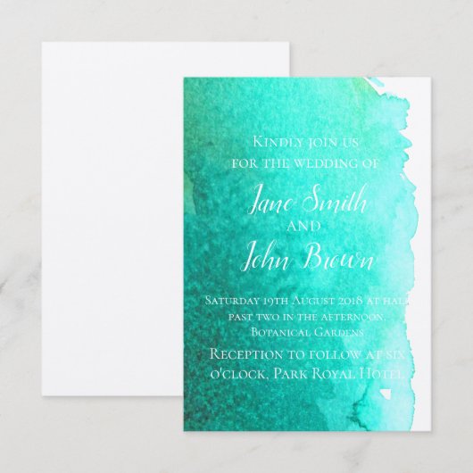 Blauwgroen blauw waterverf moderne kunst strand br kaart (Voorkant / Achterkant)