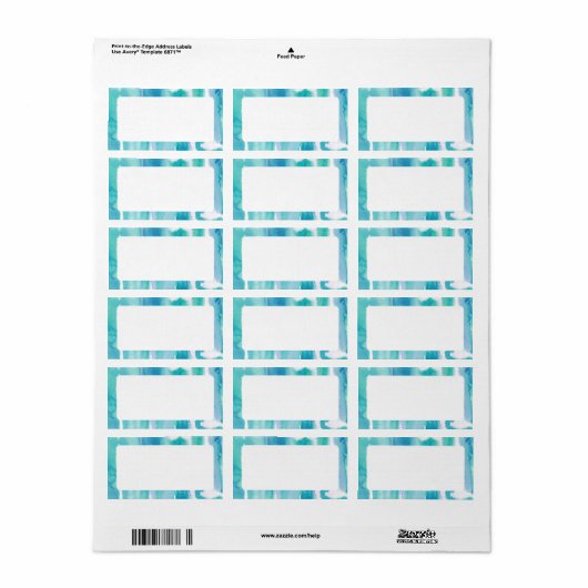 Blauwgroen blauw Waterverf Tie Dye Blank adres Etiket (Full Sheet)