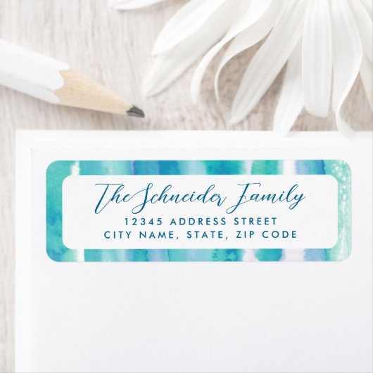 Blauwgroen blauw Waterverf Tie Dye Return-adres Etiket (Insitu)
