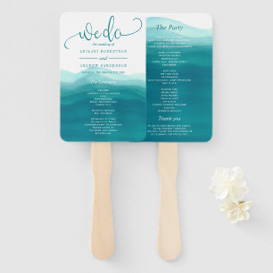 Blauwgroen blauw We doen Waterverf Ombre bruiloft Handwaaier