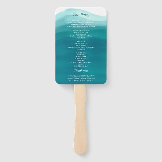 Blauwgroen blauw We doen Waterverf Ombre bruiloft Handwaaier (Achterkant)