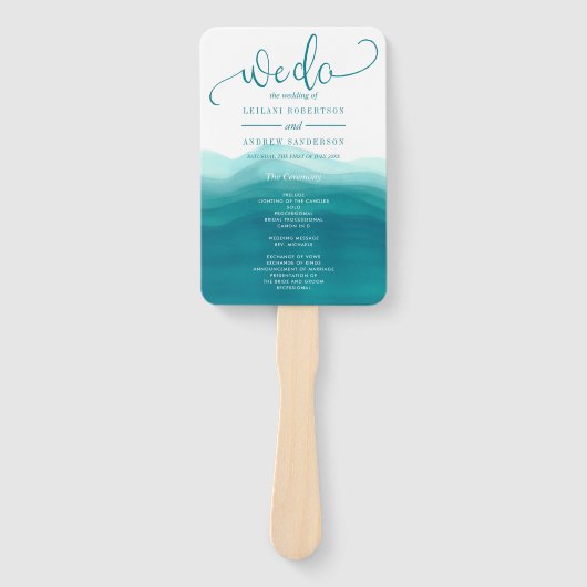 Blauwgroen blauw We doen Waterverf Ombre bruiloft Handwaaier (Voorkant)