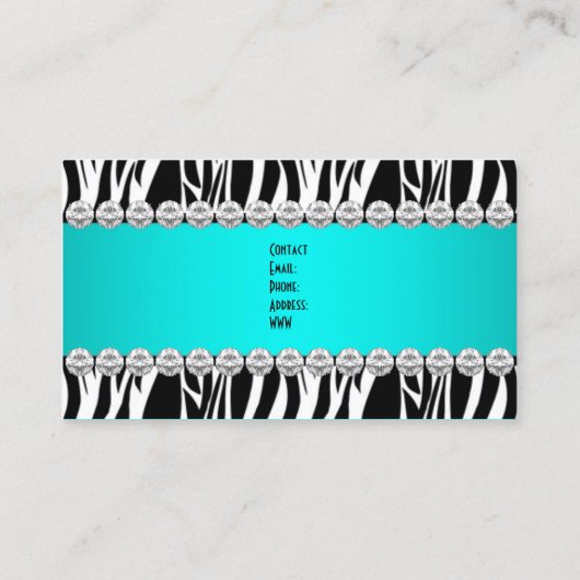 Blauwgroen Blauw Wilde Zebra Zwart Diamond Look Af Visitekaartje (Achterkant)
