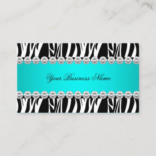 Blauwgroen Blauw Wilde Zebra Zwart Diamond Look Af Visitekaartje (Voorkant)