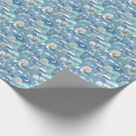 Blauwgroen blauw winterseizoen Snowy Landschap Cadeaupapier (Hoek)