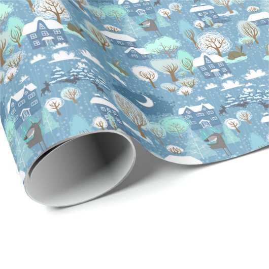 Blauwgroen blauw winterseizoen Snowy Landschap Cadeaupapier (Rol Hoek)