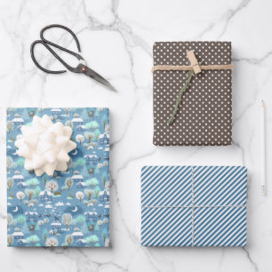 Blauwgroen blauw winterseizoen Snowy Landschap Inpakpapier Vel