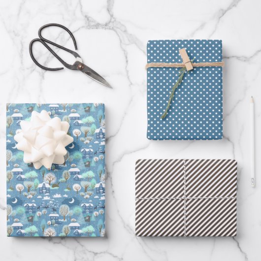 Blauwgroen blauw winterseizoen Snowy Landschap Inpakpapier Vel (Voorkant)