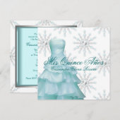 Blauwgroen Blauw Winterwonderland Quinceanera Kaart (Voorkant / Achterkant)