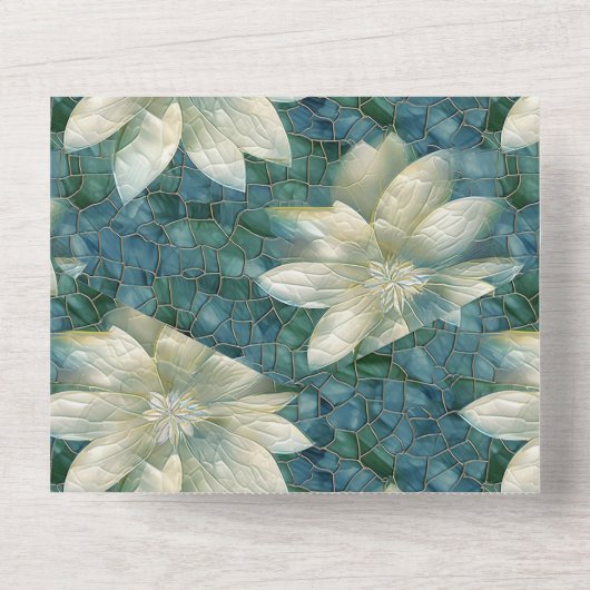 Blauwgroen Blauw Wit Bloemen All In One Uitnodiging (Achterkant)