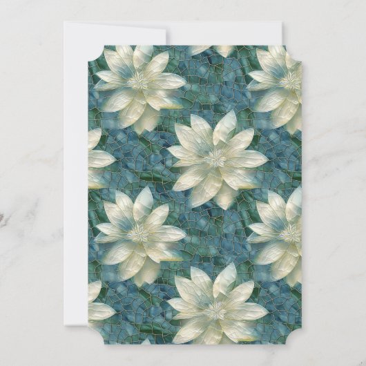 Blauwgroen Blauw Wit Bloemen Kaart (Achterkant)